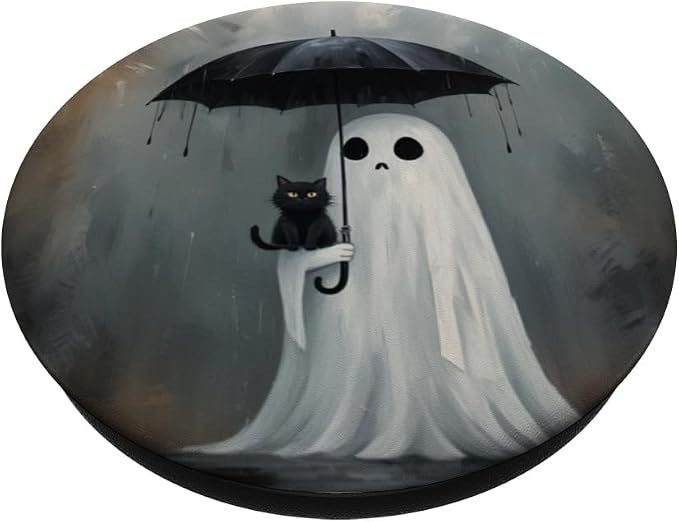 Ghost Holding Umbrella with Cat Halloween PopSockets Adhesive PopGrip