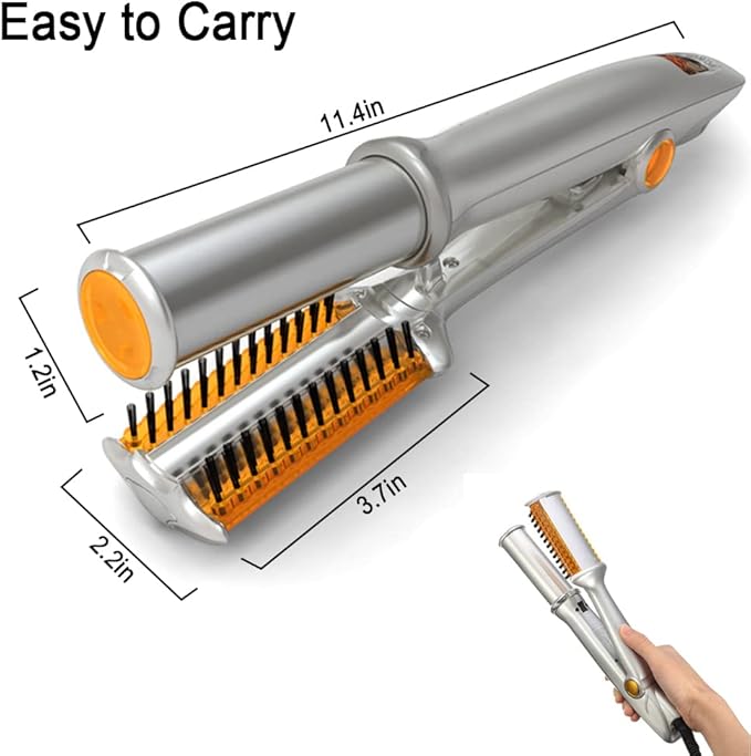2 in 1 Fast Heating Electric Hair Iron for Hair Styling, Auto-Off Function, with 3 Adjustable Levels, Rotating Roller Curling Wand