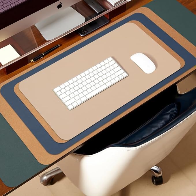 Cork Desk Mat - Dual-Sided Desk Pad for Office and Home - Desk Organization and Accessories - Ideal for Large Mouse Pad and Desk Mats on Top of Desks(White,27.6"x 13.8")