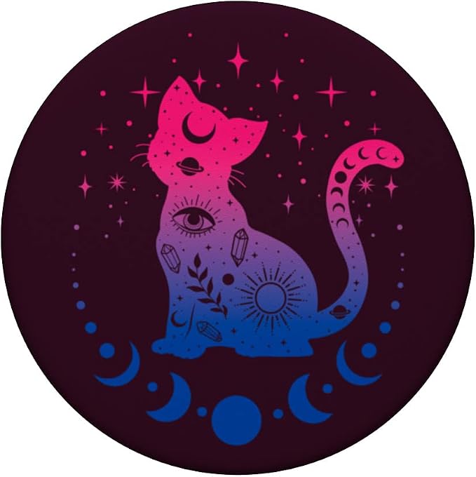 Celestial Bisexual Astrology Cat Colours of Bi Pride Flag PopSockets Adhesive PopGrip