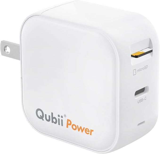 Maktar Qubii Power 45W GaN USB-C Fast Charger &amp Auto Backup Cube | iPhone Android | Smart Card Reader | MFi Certified | Subscription-Free iCloud Alternative