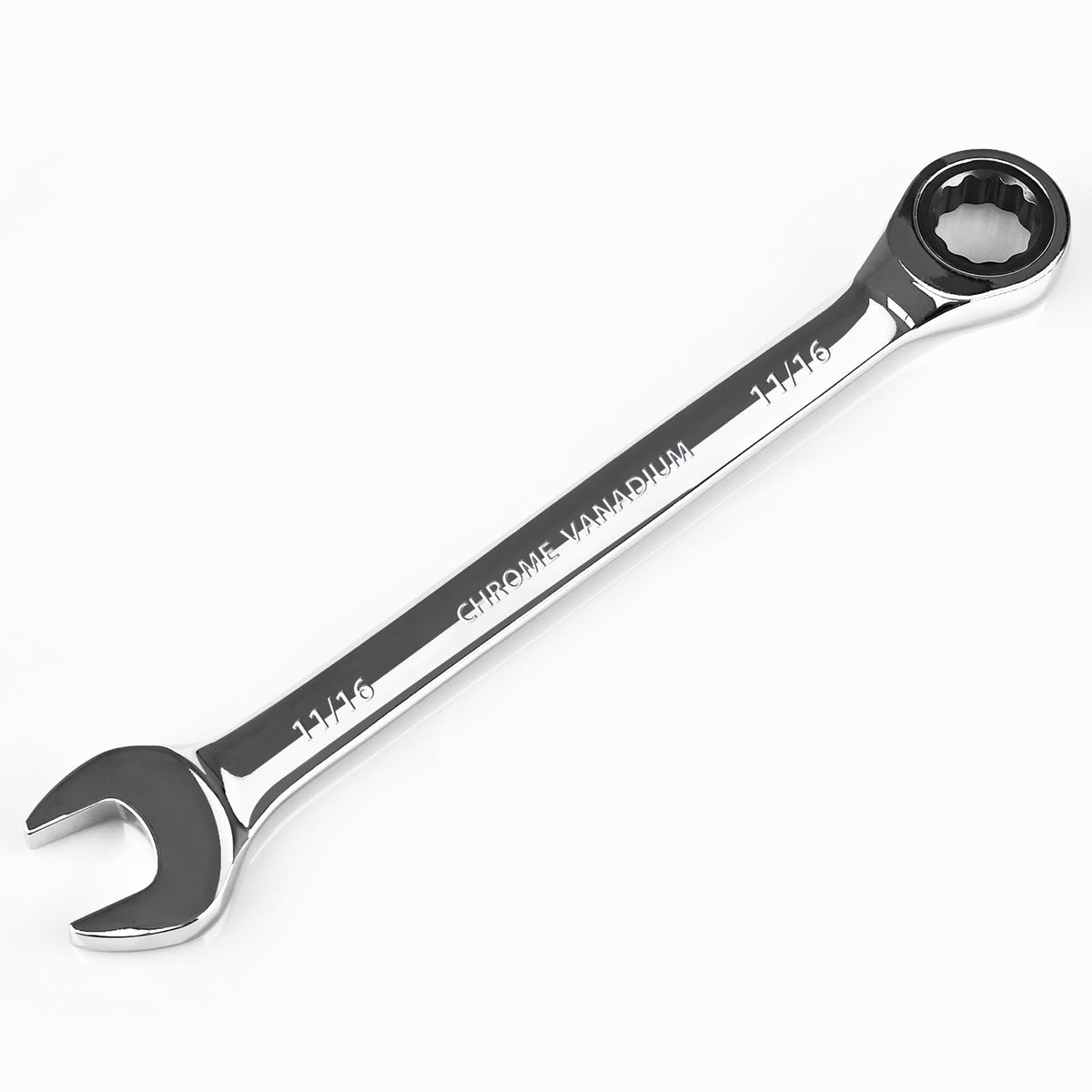 Egofine 11/16 inch Ratcheting Combination Wrench SAE, Industrial Grade Gear Spanner with 12-Point Design, 72-Tooth Ratchet, Chrome Vanadium Steel