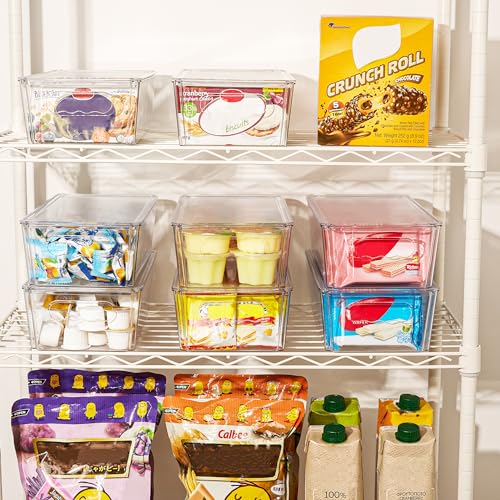 Vtopmart 8pcs Clear Organizers and Storage Bins with Lids, Stackable Plastic Storage Containers with Handles for Fridge, Freezer, Pantry, Cabinet, Kitchen Organization - size: With Lid