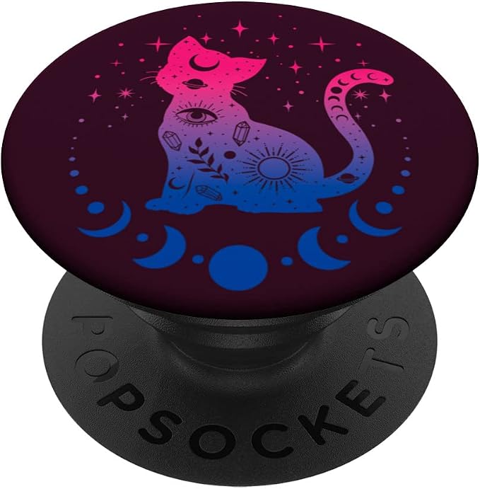 Celestial Bisexual Astrology Cat Colours of Bi Pride Flag PopSockets Adhesive PopGrip