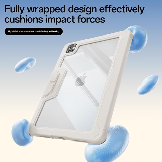 Case for iPad Pro 11 inch (4th/3rd/2nd Generation) 2022/2021/2020 | Y-Stand Shockproof Protective Cover with Pencil Holder Multi-Angle Stand Clear Hard Back (Black)