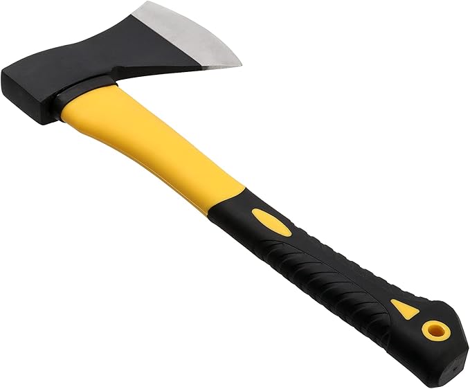 2 Pack 15 Inch Chopping Axe, Camping Axe with Rubber Cover, Forged Carbon Steel Heat Treated Blade and Fiberglass Shock Reduction Handle, Outdoor Camping Hatchet for Wood Splitting and Kindling
