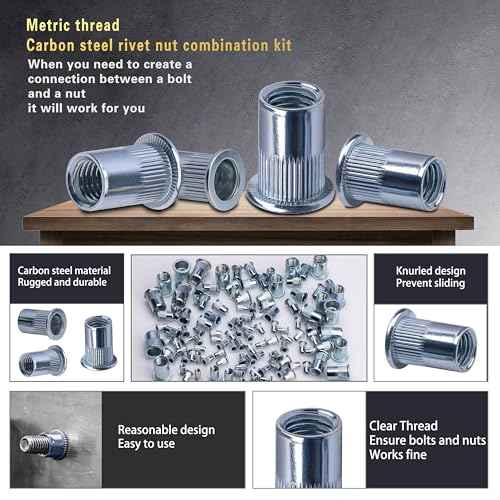 Rivet Nut Tool Kit 540Pcs Nut Riveter Tool Kit (M8/M6/M5/M4/M3), Suitable for Furniture, Decoration, Automobile, Shipbuilding and Industrial Applications