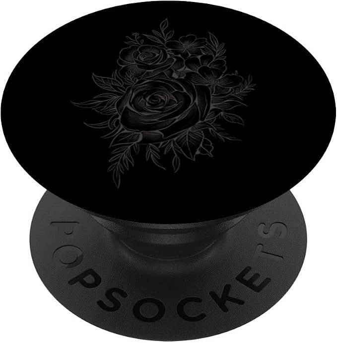 Gray Black Floral Flower PopSockets Adhesive PopGrip