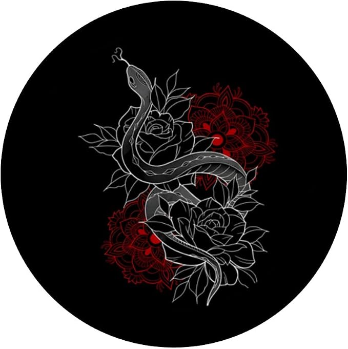 Black Red Snake Floral Illustration Print PopSockets PopGrip for MagSafe