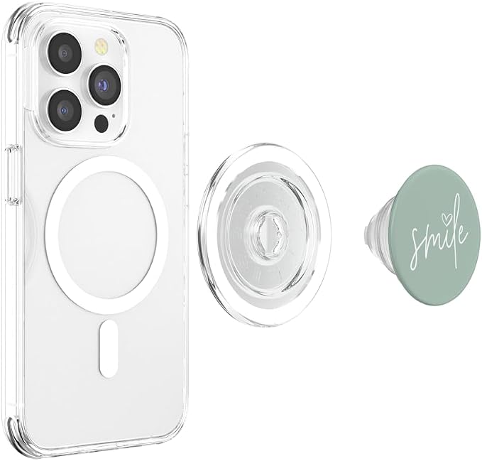Smile Positive Inspirational Quote - Pastel Sage Green PopSockets Adhesive PopGrip