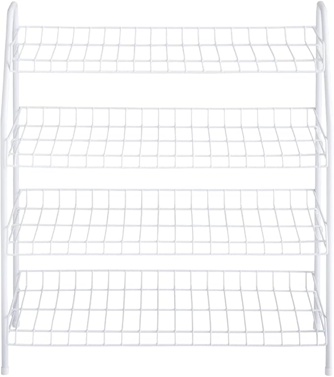 Rubbermaid 4-Tier Wire Shoe Rack, White, Simple Assemble, Storage Shelf for Organization in Bedroom/Closet