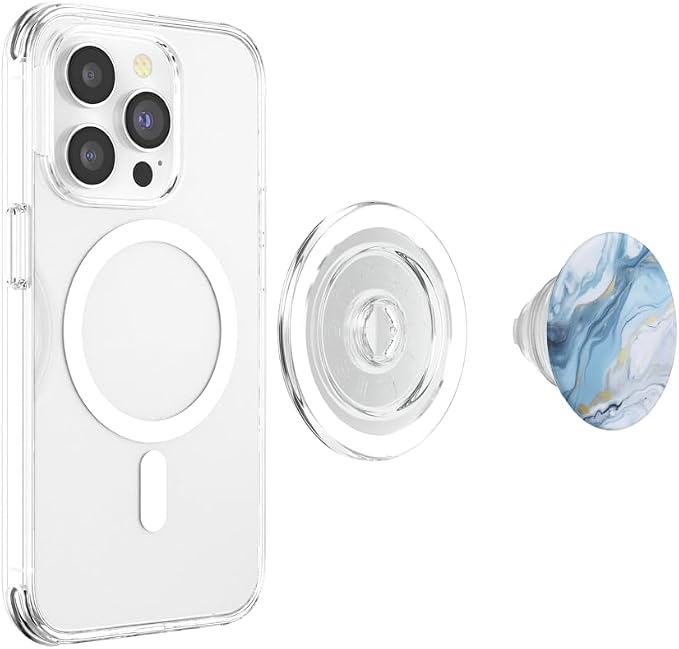 Marble-Like Blue and White Gold Pattern Aesthetic PopSockets Adhesive PopGrip