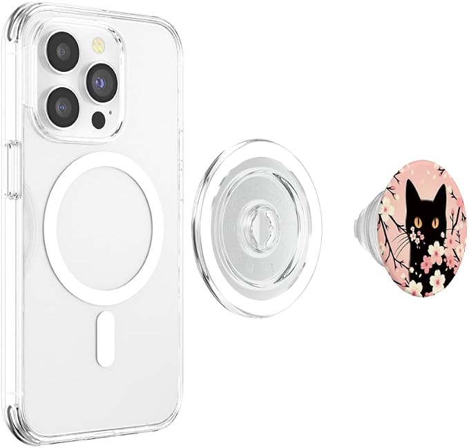 Cat Aesthetic Flower Floral Cherry Blossom Cat Pink Kawaii PopSockets PopGrip for MagSafe