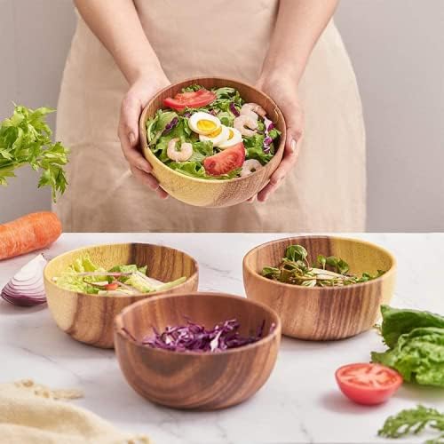 Hand-Crafted From Solid Acacia Wood Salad Bowls 7.1 or 7.9 Inches Set of 2 Individual Large Wood Bowl for Fruits Salads and Decoration Fruit Bowl for Snacks