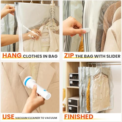 Hanging Vacuum Storage Bags – 4 Pack (2 Long, 2 Short) Hanging Vacuum Seal Bags for Clothing, Closet Organizer Space Saver for Suits, Jackets & Coats - size: 4 Combo