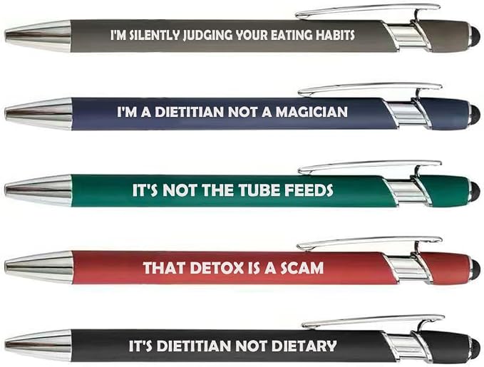 Set of 5 Stylus Tip Ballpoint Pens Gift Dietitian (Set A)