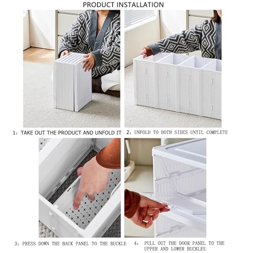 Foldable Shoe Rack,No Assembly Stackable Shoe Storage Box with Doors,Free Standing Plastic Space Saving Shoe Cabinet Bins Dustproof,Folding Shoe Box Organizers (6 Tier-6 Pairs White) - size: 6 Tier-6 Pairs White
