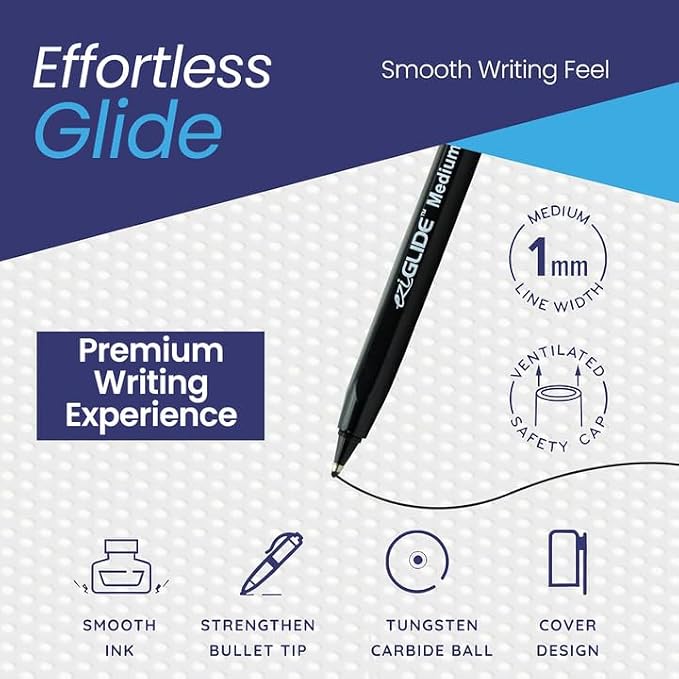 50-Pack Assorted Ballpoint Pens Easy Grip &amp Medium Point (1.0mm) | Precise Writing &amp Ergonomic Grip – Multipack Ball Point Pens Ideal for Home Office Teachers Exams Work &amp Stationary