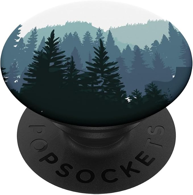 Pine Tree mountain scene Teal forest pattern for women men PopSockets Swappable PopGrip