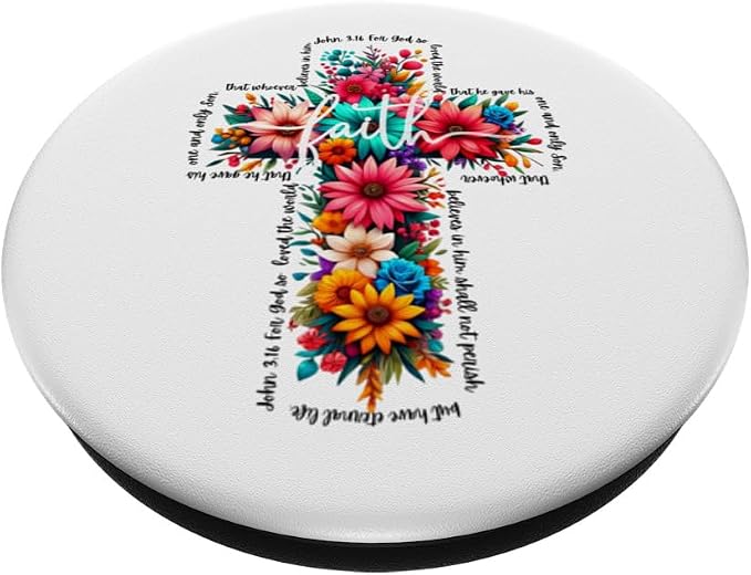 JOHN 3:16 Floral Faith Cross Jesus Christian Religious PopSockets Adhesive PopGrip
