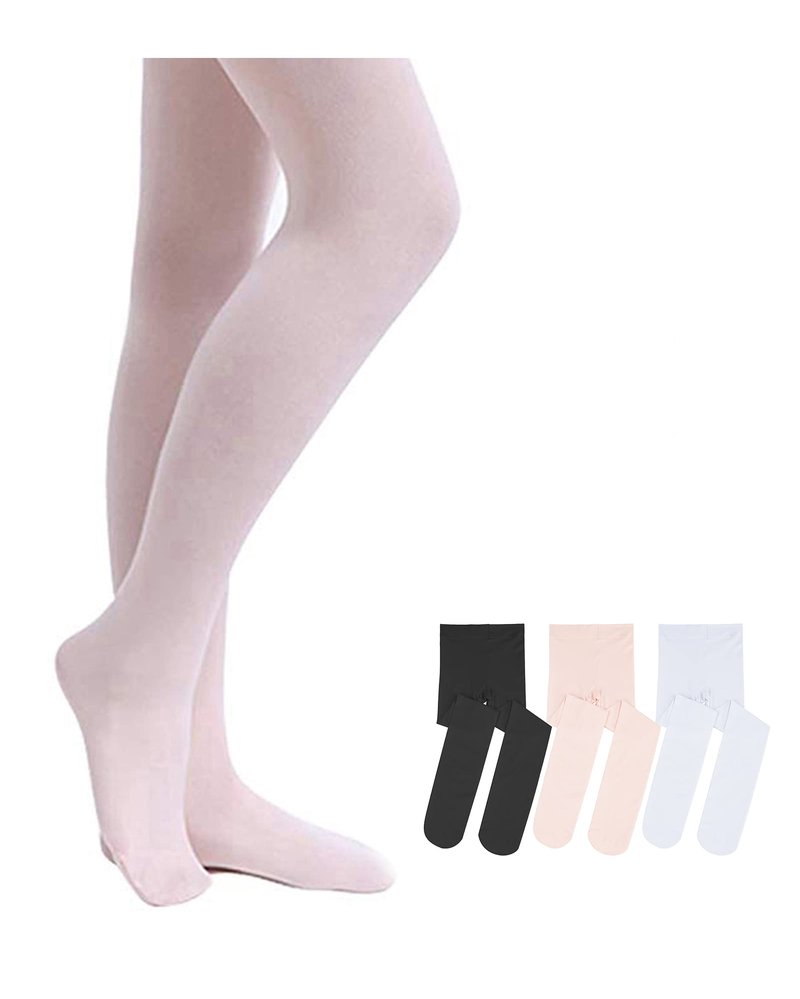Stelle Girls' Ultra Soft Pro Dance Tight/Ballet Footed Tight(Toddler/Little Kid/Big Kid),BP+WT+BK,L