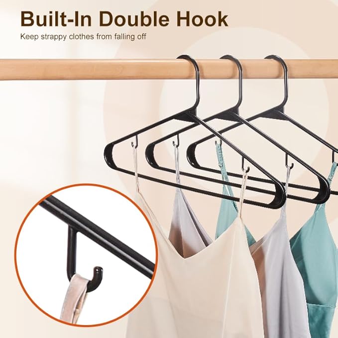 HOUSE DAY Black Plastic Hangers 60 Pack, Clothes Hangers with Non Slip Hooks, Durable & Space Saving Coat Hanger, Light-Weight Clothing Hanger, Perfect Closet Organizer for Everyday Use