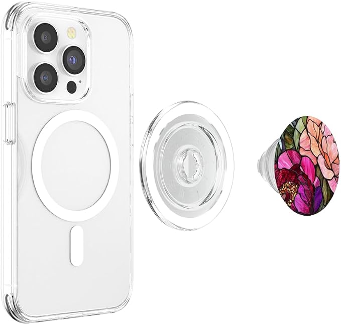 Vibrant Peonies in Bold Pink and Red Artwork PopSockets PopWallet for MagSafe