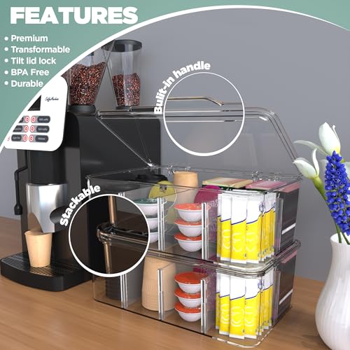Utopia Home - Tea Bag Organizer With Lids, Clear Pantry Storage Box - (3 Pack) Stackable Partition Organizers or Holder With Lids For Drawers, Countertops, Fridge, Kitchen, Snack & Spice Organization - size: Pack of 3
