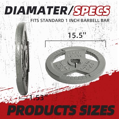 Cast Iron 1-Inch Standard Weight Plate for Strength Training & Weightlifting, Multiple Weights Available