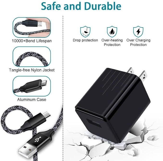 Micro Charger Phone Android Cables for Samsung Galaxy A9 Star LiteC8 J8 J7 | J3V J5J7V J3 Prime CrownS7 S6 S5 1A Wall Charger Box6FT Fast Micro Charging Cable
