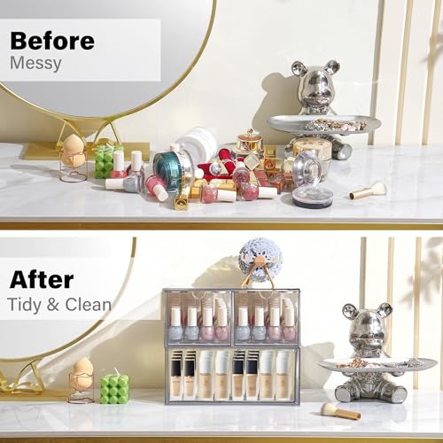 Prsildan Acrylic Drawer Makeup Organizer with 3 Drawers, Clear Stackable Storage for Baby Bottles, Craft, Jewelry & Hair Accessories, Multi-Use for Vanity, Countertop, Office Desk Organization - style: 3 Drawers