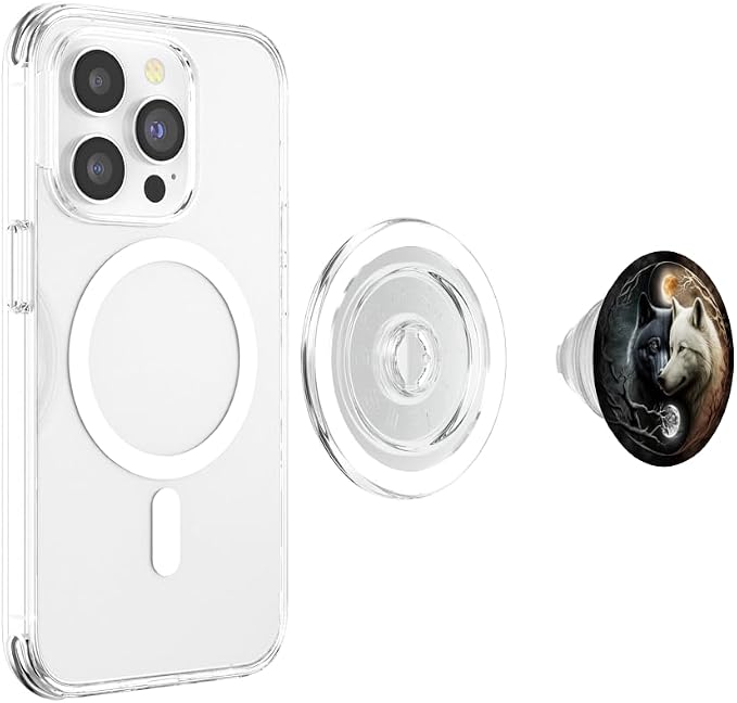 Cool Yin and Yang White and Black Wolf Wolves Lover Gift PopSockets Adhesive PopGrip