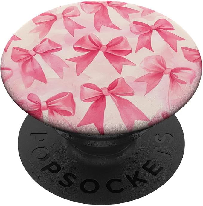 Aesthetic Pink Ribbons And Bows Watercolor Pattern Art PopSockets PopGrip for MagSafe