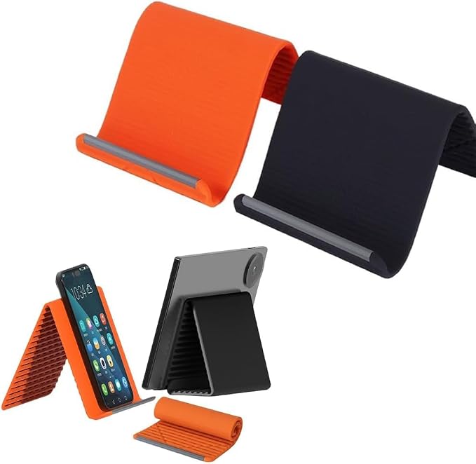 Portable Foldable Silicone Aluminum Phone Holder-Orange (Black)