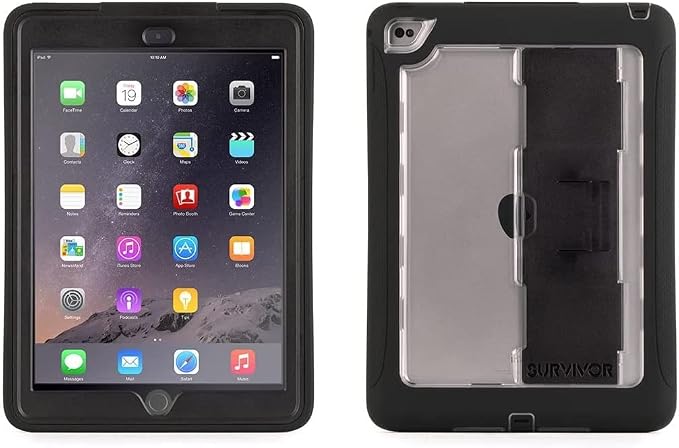 Rugged Case for Apple iPad mini 4 (A1538 A1550) Kickstand | Screen Protector | Polycarbonate Shell | Silicone Bumper | Full-Body | 6.6 ft. Drop-Tested | Black/Clear