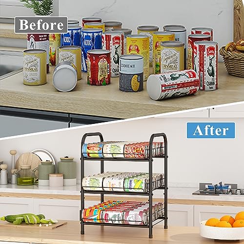GILLAS 3 5 6 7 8 Tier Water Bottle Storage, Metal Beverage Can Rack,Large Capacity Bottled Rack Water Bottle Holder Stand for Cabinet, Countertop Kitchen, Party, Black - size: 3 Tier Without Wooden Top