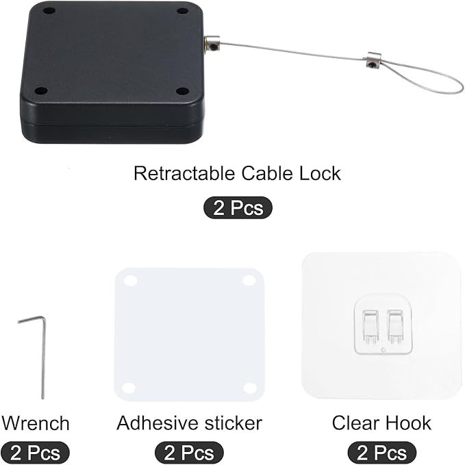 MECCANIXITY Punch Free Automatic Sensor Door Closer 39.4" Retractable Cable Lock for Home Office Doors 1000g 2Set Black Each Set Contains with 1pcs Adhesive Sticker 1pcs Hook 1pcs Wrench