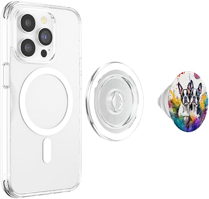 Watercolor Splash Bostie Boston Terrier Dogs Gift PopSockets Adhesive PopGrip