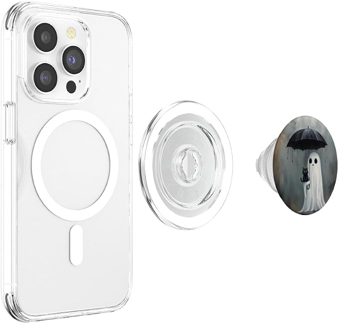 Ghost Holding Umbrella with Cat Halloween PopSockets Adhesive PopGrip