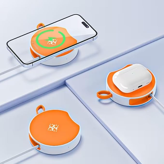 15W Creative Wireless Charger with Hidden Extension Cable for Easy PortabilityOrange