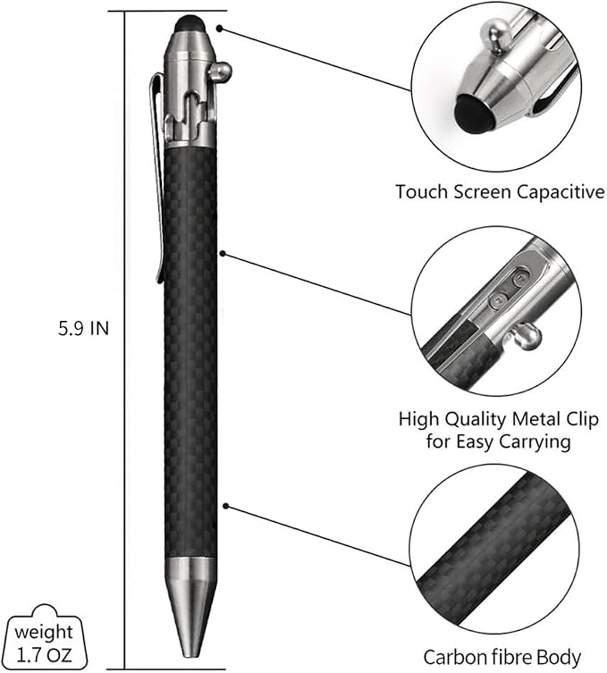 Cool Hand 4.9'' Brass Bolt Action Pen with Retractable Stylus Tip | for Any Touch Screen Ballpoint Ink Refillable Compact Size Skelton Out Deep Pocket Clip (Brass)