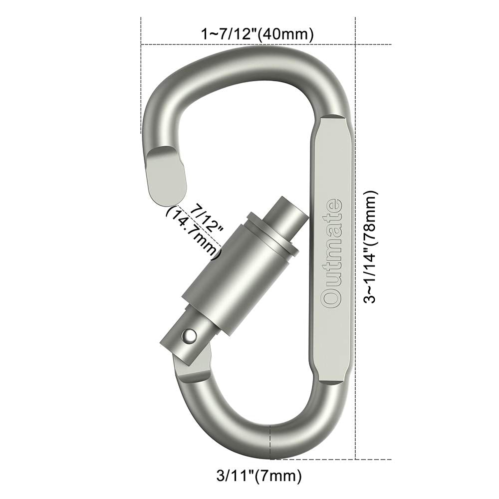 Outmate Premium Aluminum D-Ring Locking Carabiners (Pack of 6) - Lightweight & Durable for Hiking, Camping, Keychains, Dog Leashes & More - NOT for Climbing