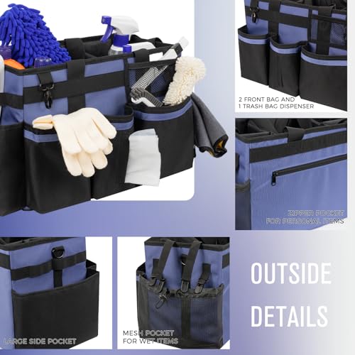 SCAVATA Wearable Cleaning Caddy, Cleaning Caddy Supplies Organizer with Handle & Shoulder Straps for Housekeepers, Under Sink & Car Cleaning Tool Organizers Bag with 4 Foldable Divider (CeruleanBlue) - color: CeruleanBlue