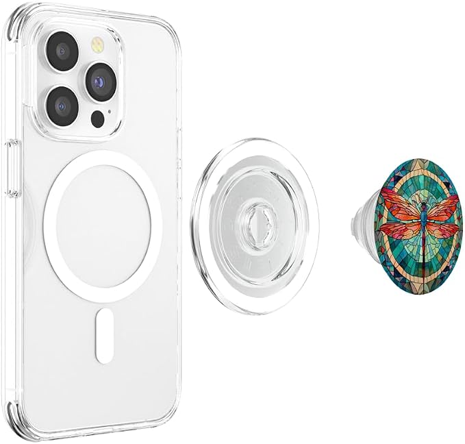 Aesthetic Stained Glass Colorful Dragonfly Abstract PopSockets PopGrip for MagSafe