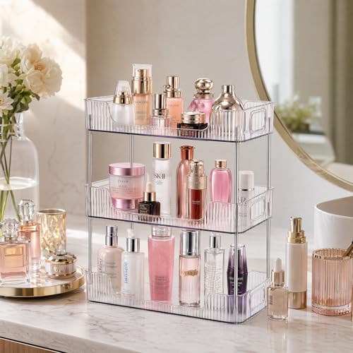 3 Tier Bathroom Counter Organizer, Bathroom Counter Shelf, Vanity Organizer Countertop, Skin Care Organizer, Makeup Perfume Organizer for Bathroom Tray, Cosmetic, Dresser, Kitchen - size: 3 pack
