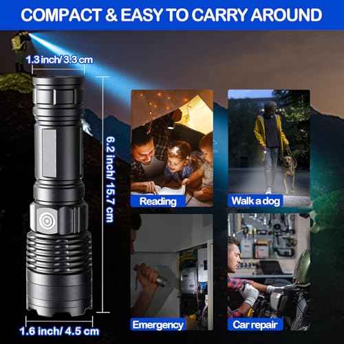 Rechargeable Flashlights High Lumens, 3 Pack Super Bright Tactical Flashlight With Adjustable Lighting Modes, Zoomable Handheld Led Flash Light For Camping Emergency Home Gift (Battery Included)