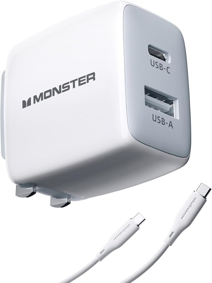Monster USB C Charger 25W Super Fast Charger with USB C Cable Wall Charger with Foldable Plug for iPhone 15/15 Plus/15 Pro/15 Pro Max Samsung Galaxy iPad Pro Pixel