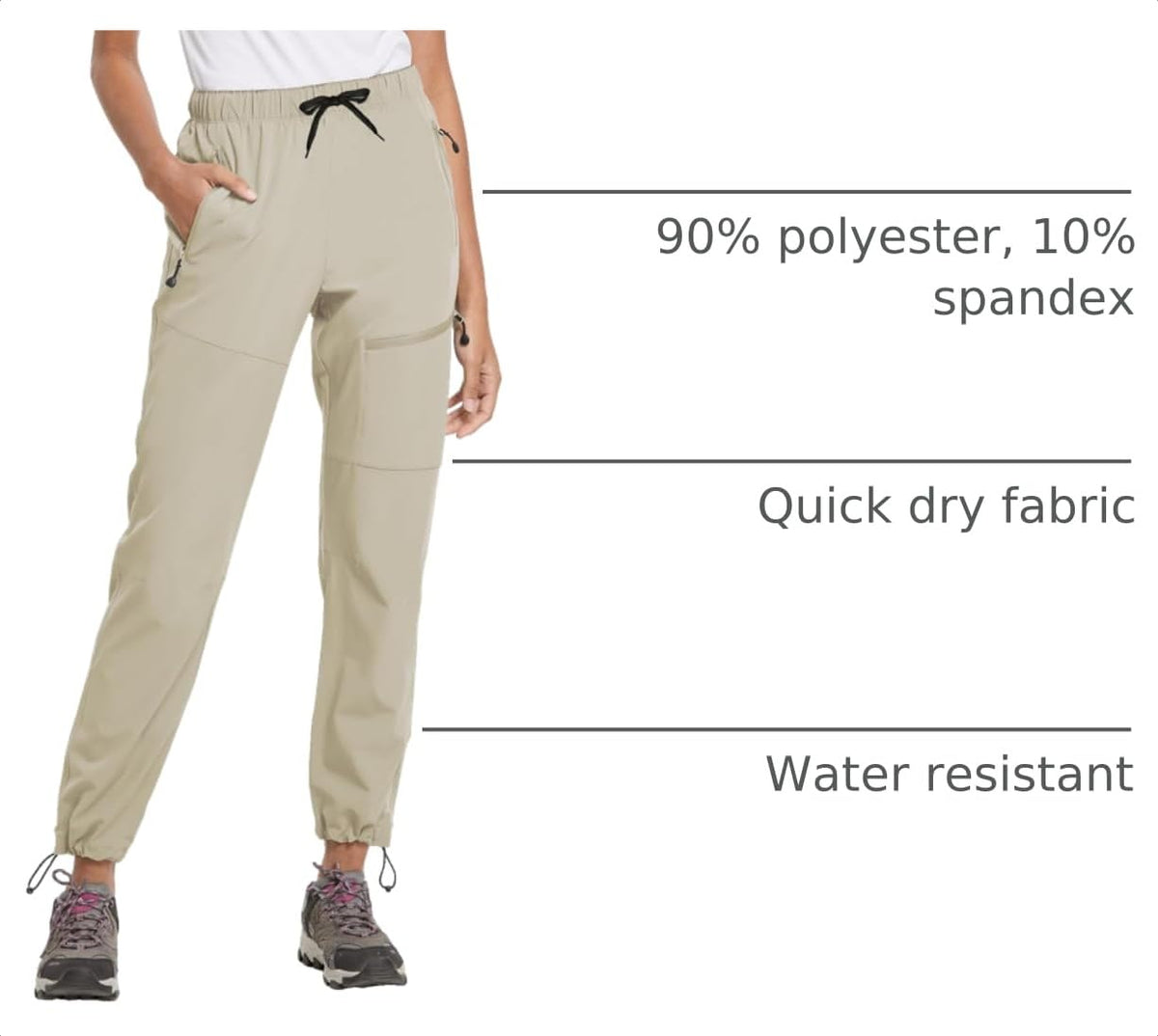 baleaf Cargo Pants for Women Petite Joggers Lightweight Quick Dry Pant Water Resistant 27'' Travel Workout Athletic Suntan Size M