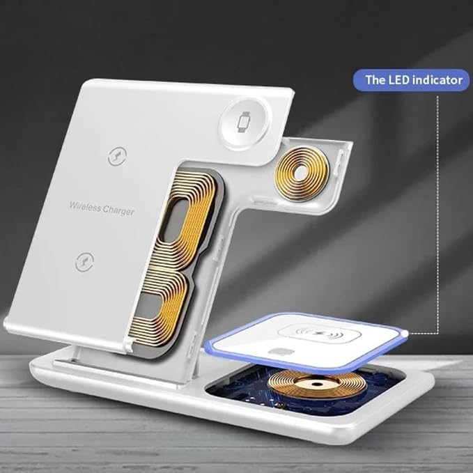 Desktop 3 in 1 Wireless Travel Charger Stand for iPhone 17 16 15 14 13 12 Pro Max iWatch S10~2 SE Ultra AirPods 4/3 Pro Foldable Fast Charging Dock (Black)