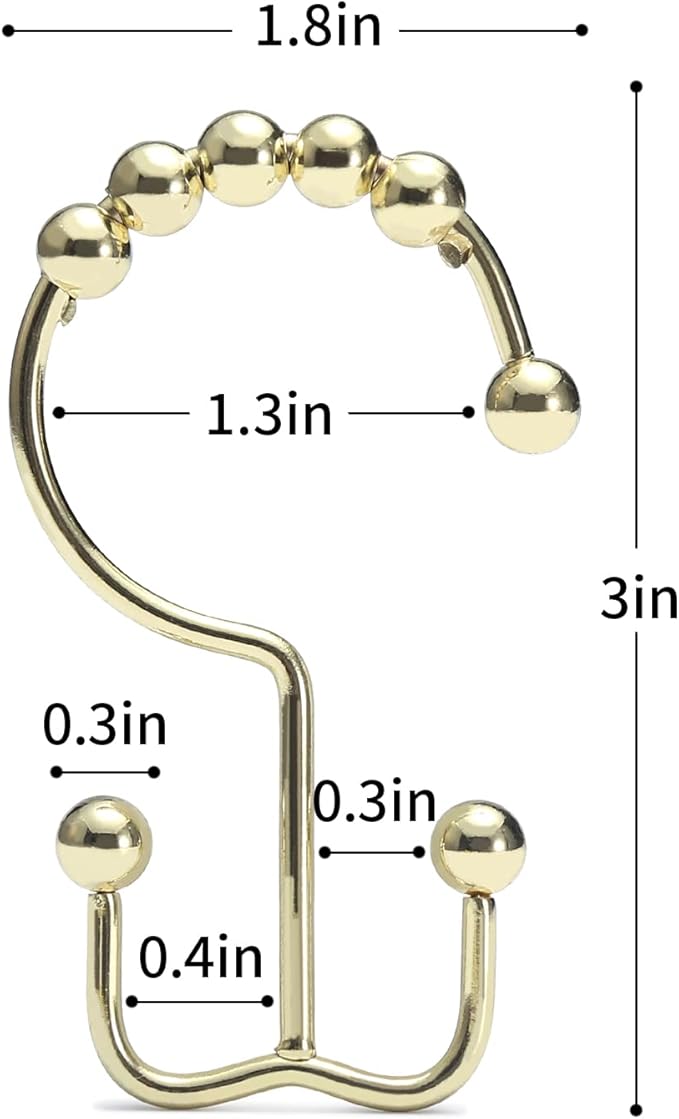 Goowin Shower Curtain Hooks Rings, Stainless Steel Gold Shower Curtain Hooks Rust Proof, Free Sliding Double Shower Hooks for Shower Curtains & Liners (Gold)